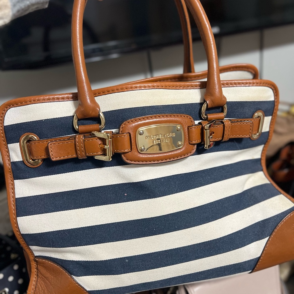 Michael Kors Navy and Tan Striped Women's Bag